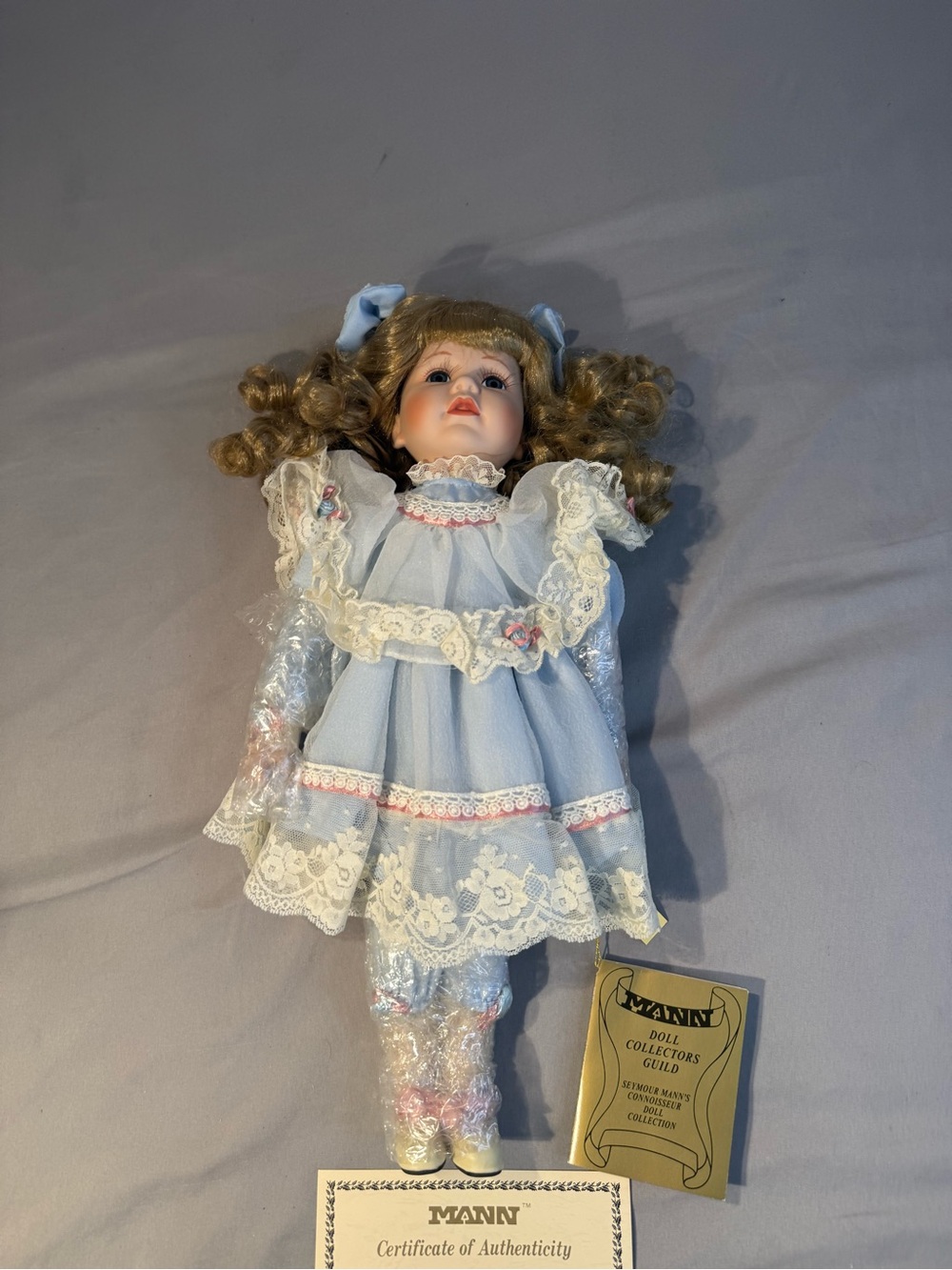 Seymour Mann Angela porcelain doll Blue Lace Trim Girls' Dress Doll Outfit